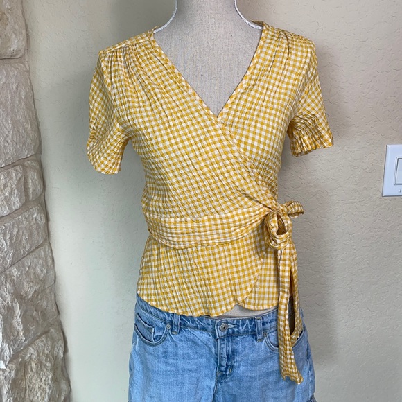 Max Studio Tops - Seersucker Check Wrap Top